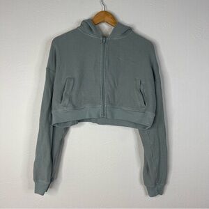 Skims Cropped Zip Front Hoodie Muted Green Rib Cotton Sweatshirt Size S Small